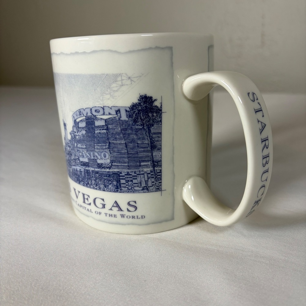 Starbucks 2008 Las Vegas City Scenes Blue Blueprint Coffee Mug 18oz Fremont St
